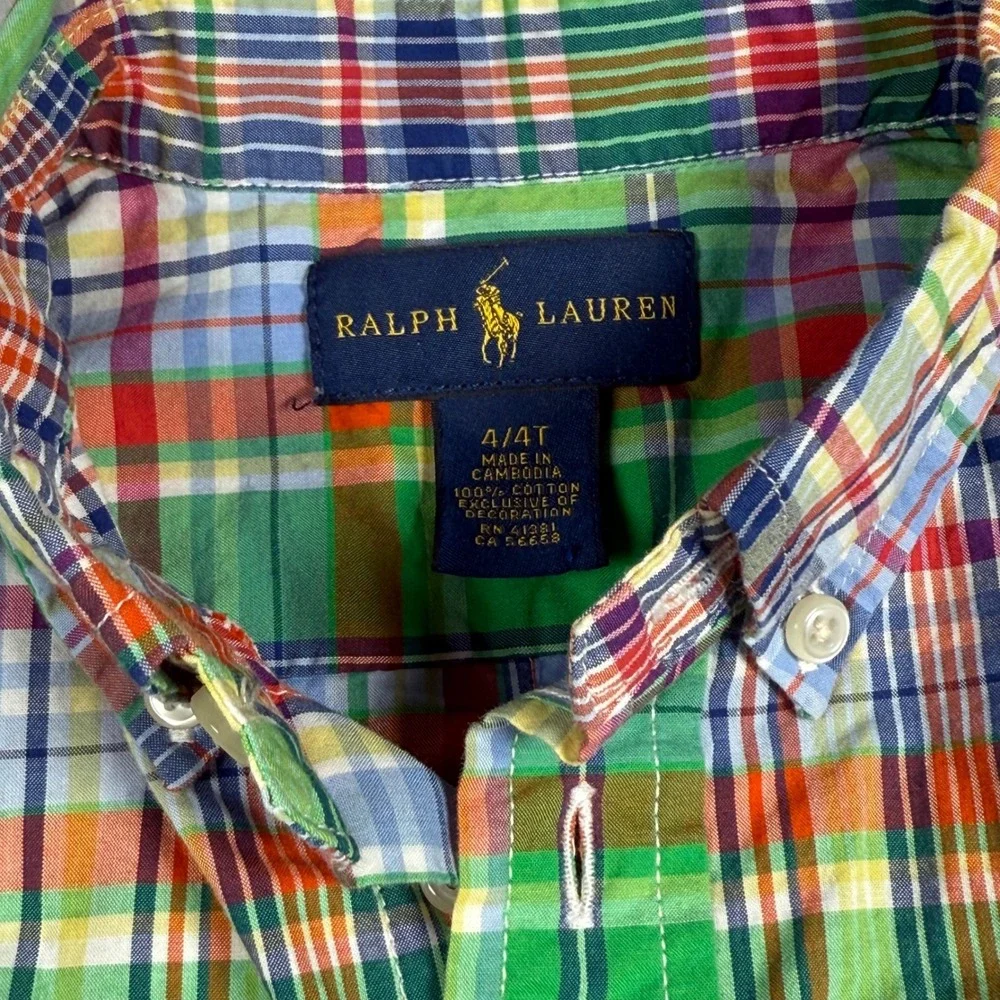 Ralph Lauren Kids Button Down Shirt‎ Plaid Short Sleeve Size 4 4T